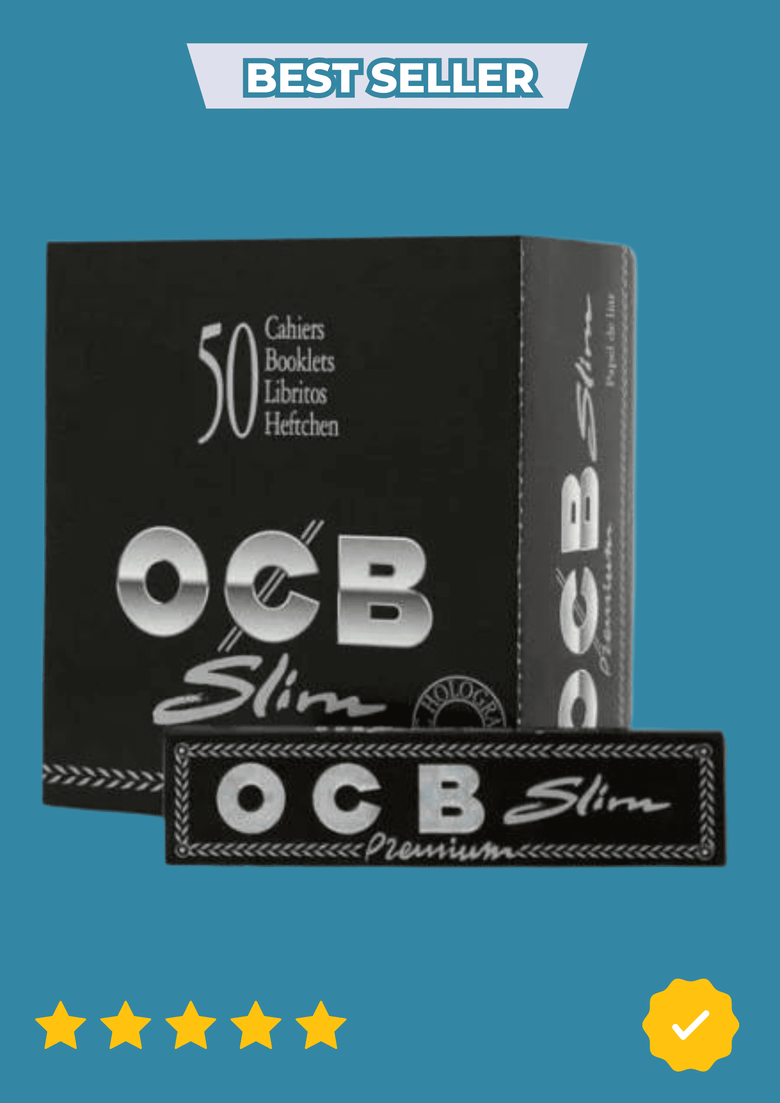 OCB Slim Premium – Boîte de 50 Carnets de Feuilles à Rouler Fabriquées en France
